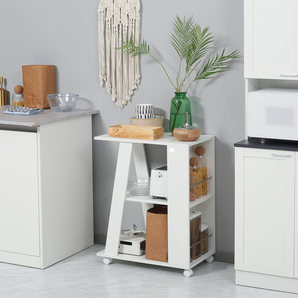 Carrello da Cucina in Legno con 2 Ripiani e Ruote ¨C Xylo ¨C Bianco 60x38x77cm