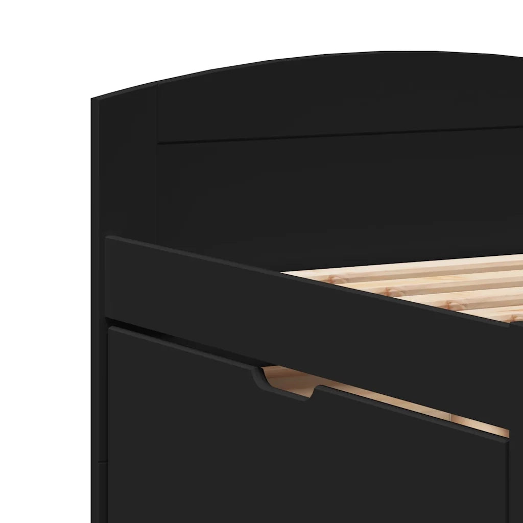 Letto singolo | Letto per adulti | Dormeuse con 5 Cassetti senza Materasso Nero 90x200 cm IRUN