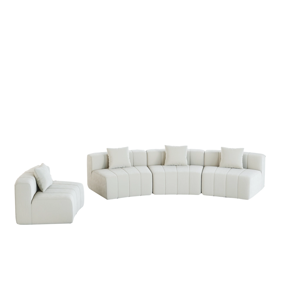 Divano 4 posti ¨C Minimal ¨C Tessuto chenille, con 2 cuscini, colore grigio, design curvo