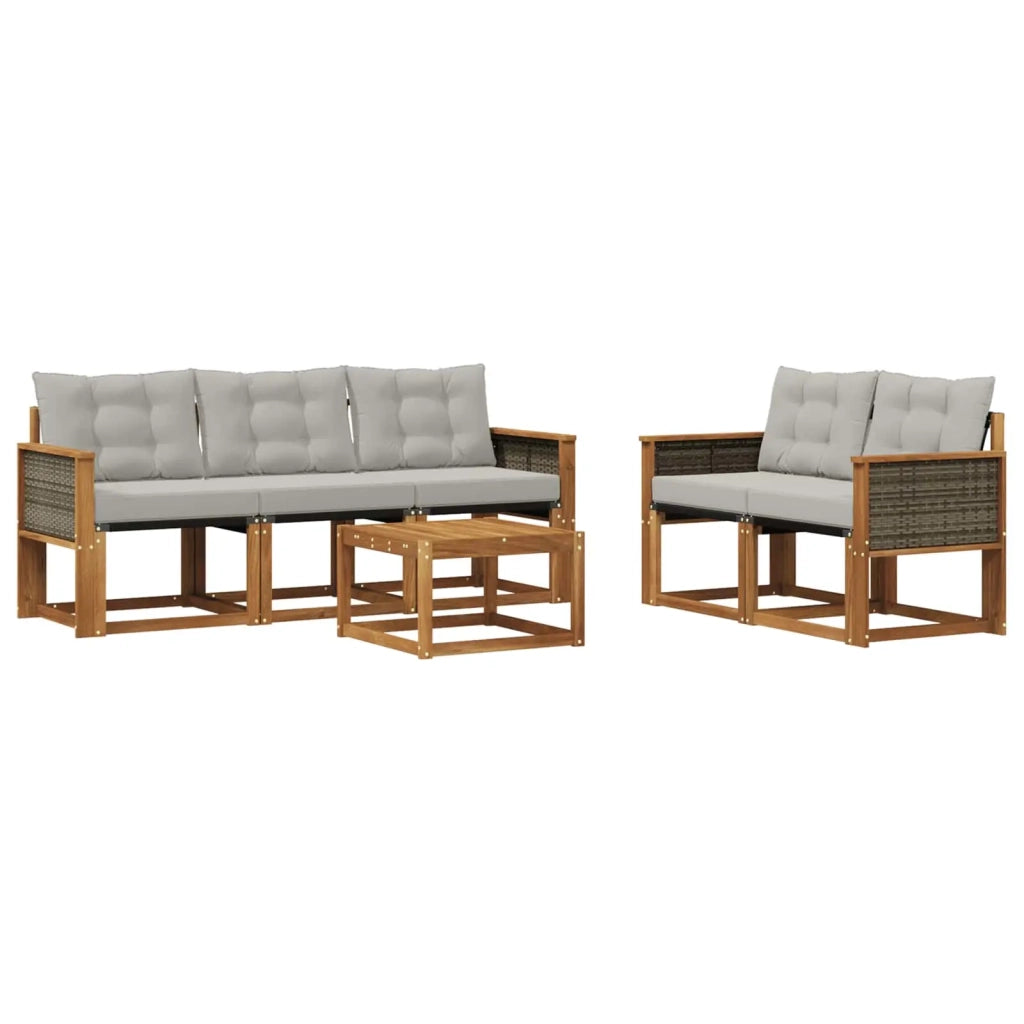 Set di divani da esterno 6 pcs Naturale e Grigio Chiaro