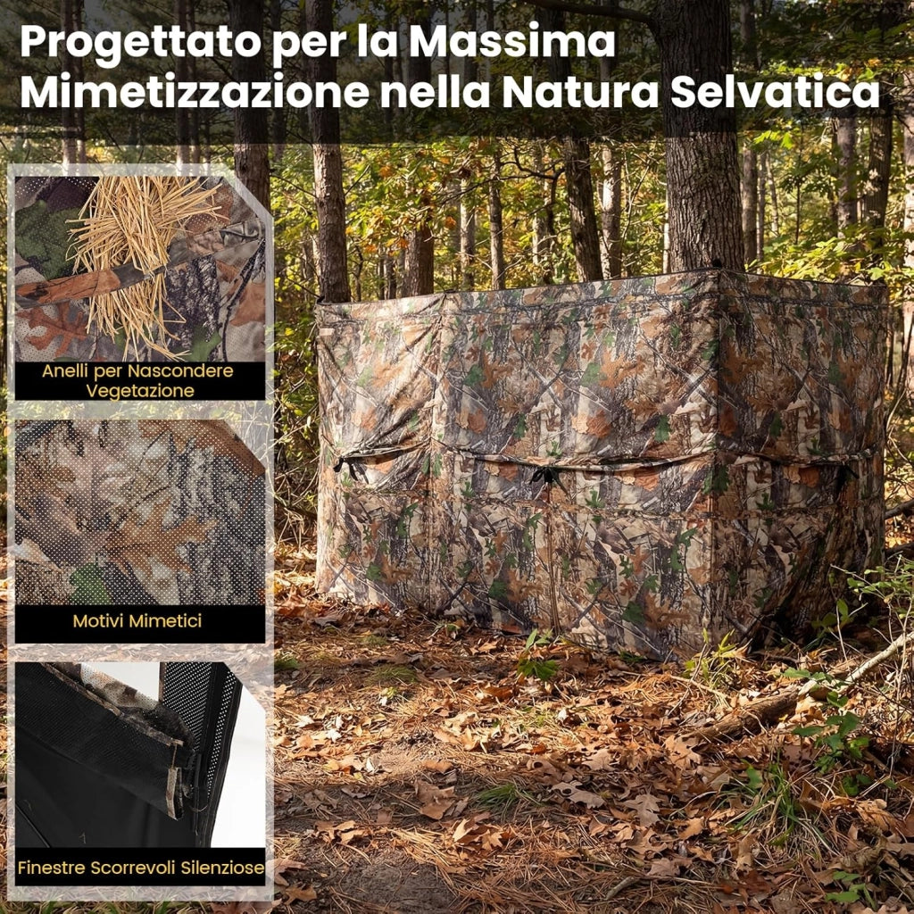 Barriera di Caccia Mimetico a 3 Lati Portatile 360°, Nascondiglio Pop-up 1-3 Persone con Porta per Cani, Tessuto Oxford con Borsa Trasporto, per Fotografia Naturale e Caccia