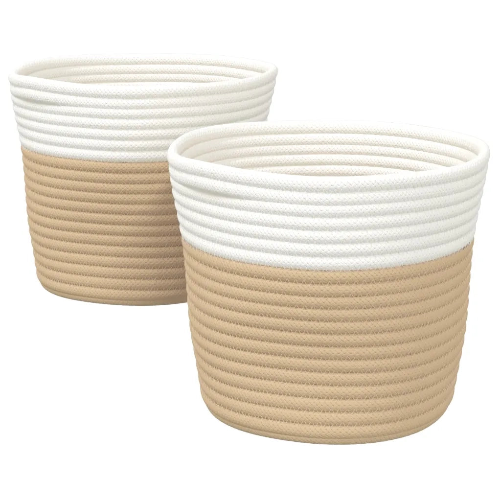 Cestini Portaoggetti 2 pz Beige e Bianco ?24x18 cm in Cotone CFW3717096