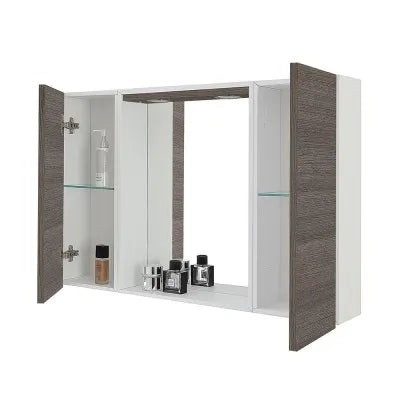 Specchio contenitore LED 91x61 cm rovere scuro con ante laterali Way