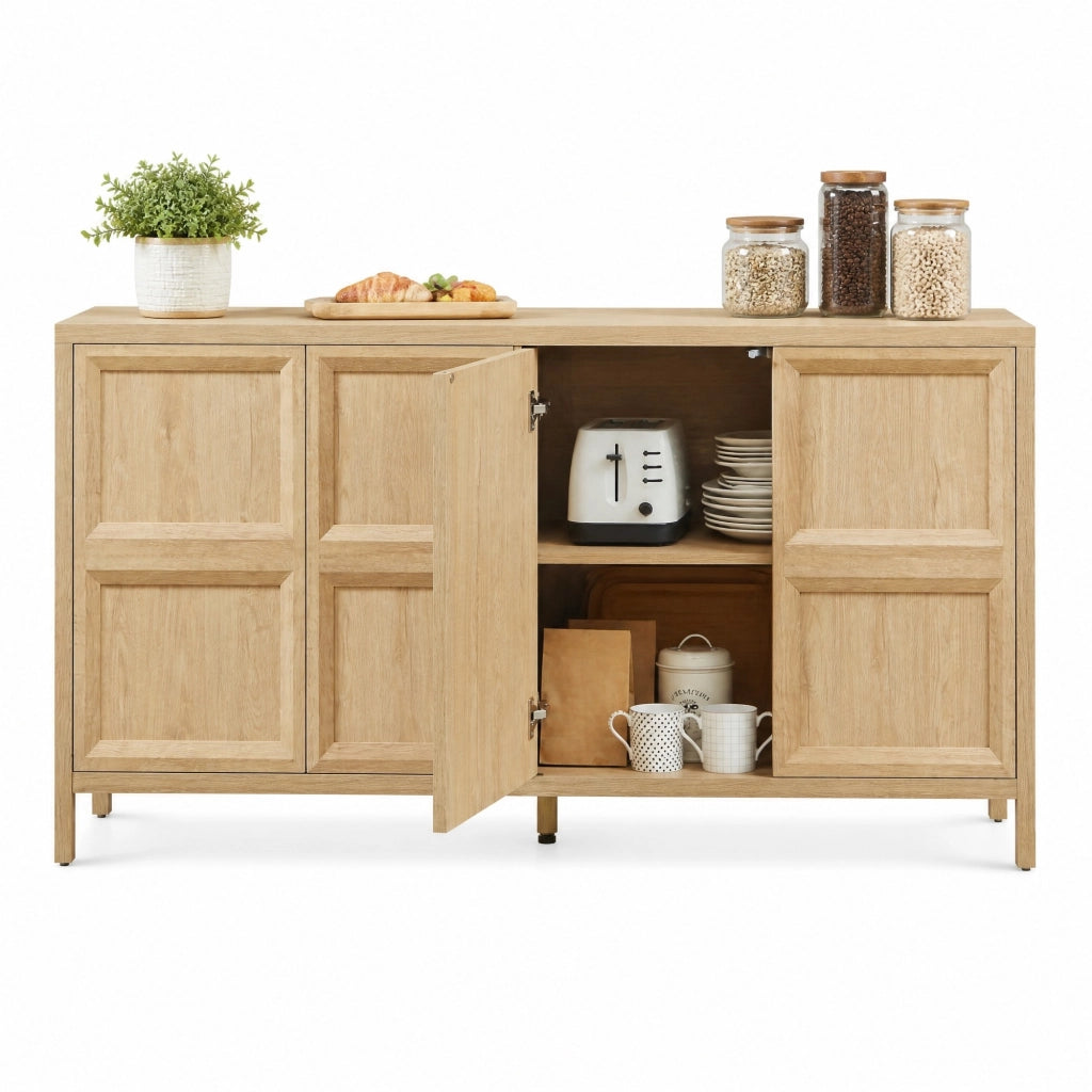 Sideboard moderno in rovere chiaro 160x40x80 cm con apertura Tip-On e cerniere soft-close