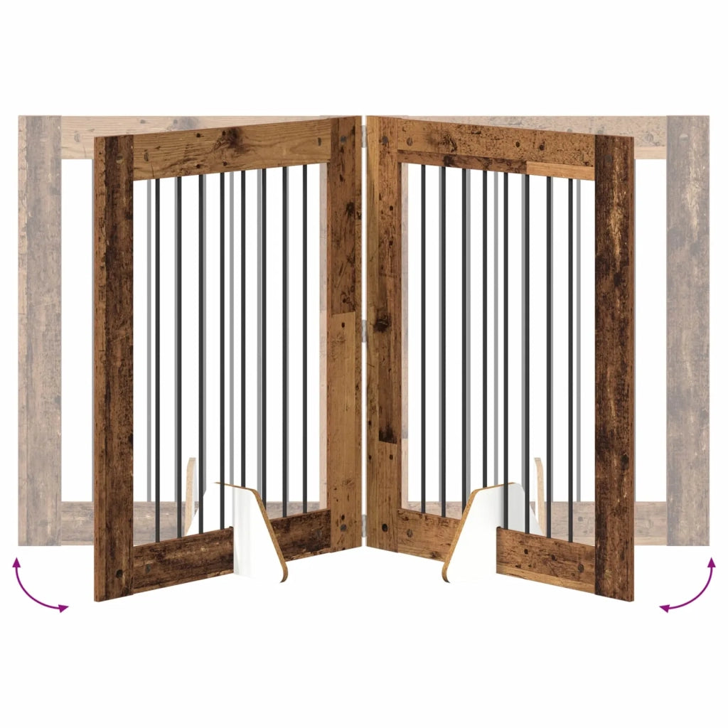 Cancello per cani con supporti 2 pz Legno antico 80 x 100 cm CFW4456857