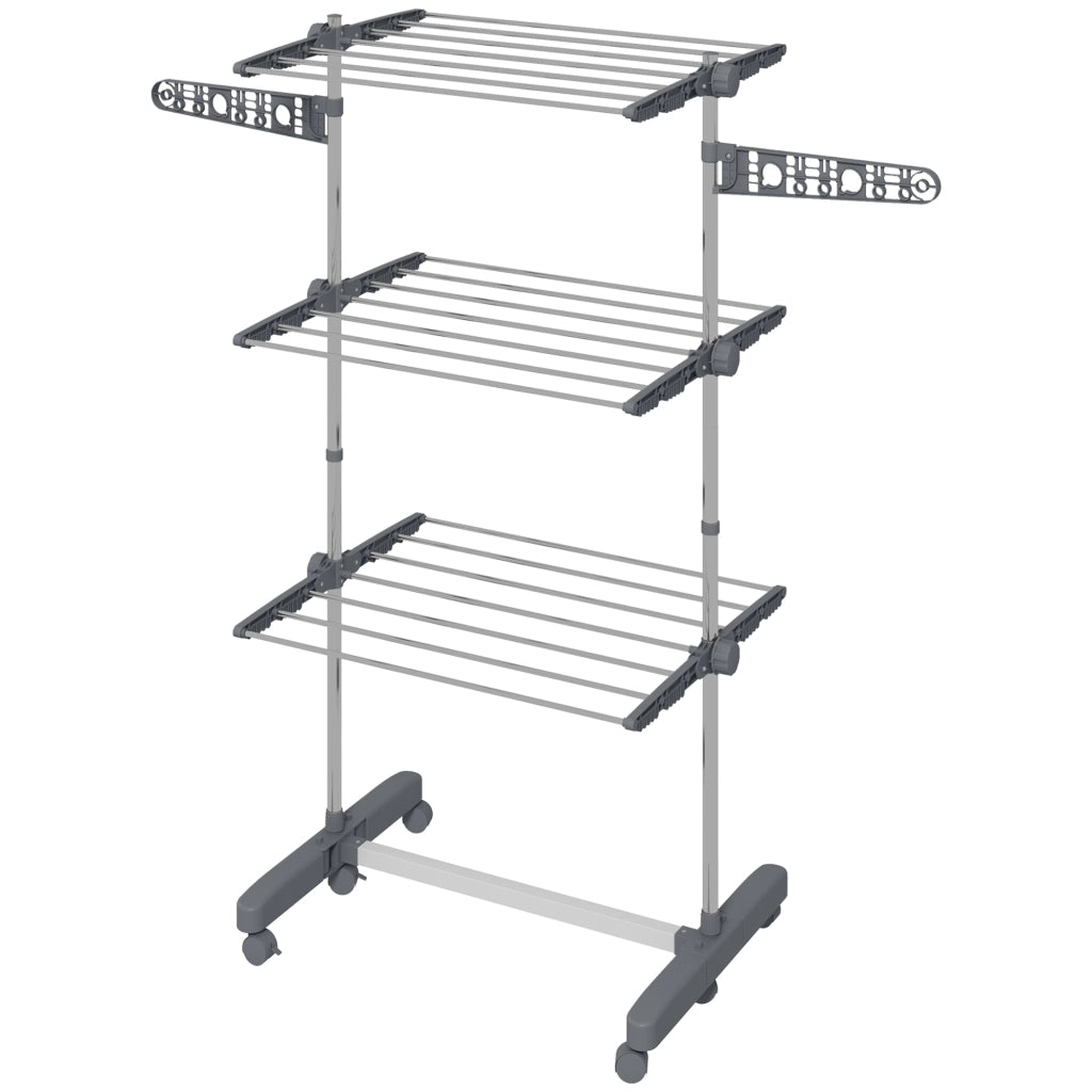 Stendibiancheria Pieghevole con Ali Laterali 3 Livelli ¨C Zephmum ¨C Grigio 142x55x152 cm