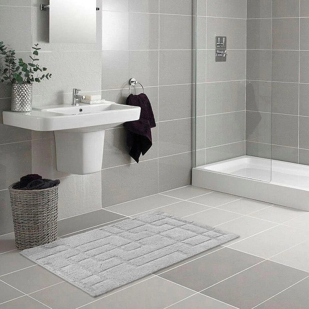 Tappeto Bagno Puro Cotone Morbido 3D Camera Sendiletto Elegante Lavabile Grigio 55x90 cm