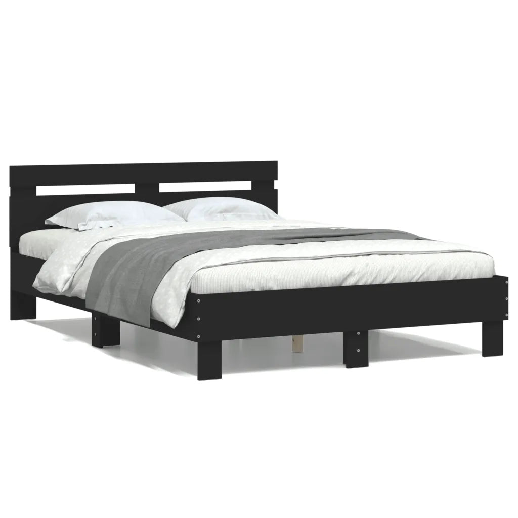 Giroletto con Testiera-Struttura Letto con testiera Nero 120x200 cm in Legno Multistrato