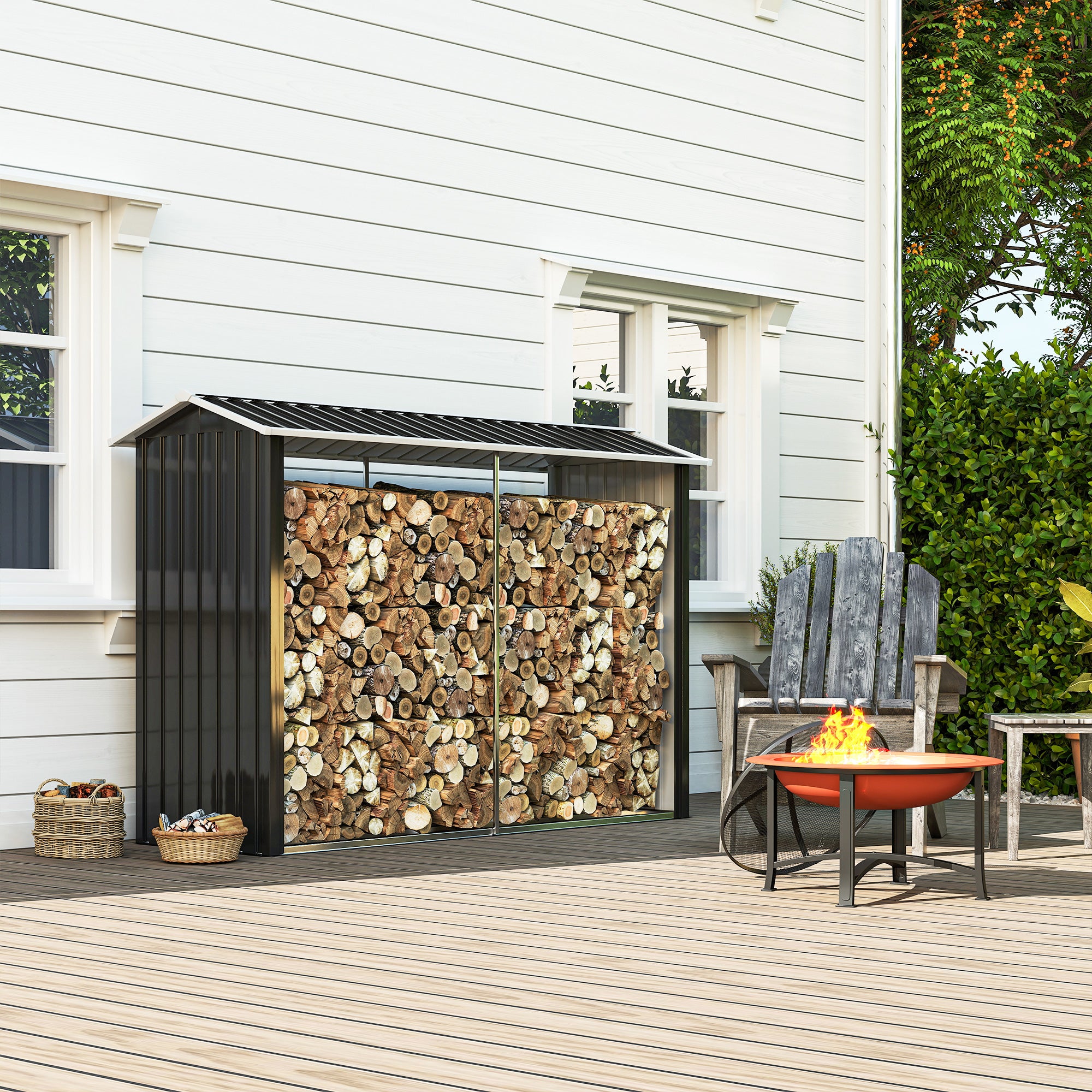 Legnaia con Struttura con Base Rialzata 240x 86x160 cm in Acciaio Galvanizzato Nero