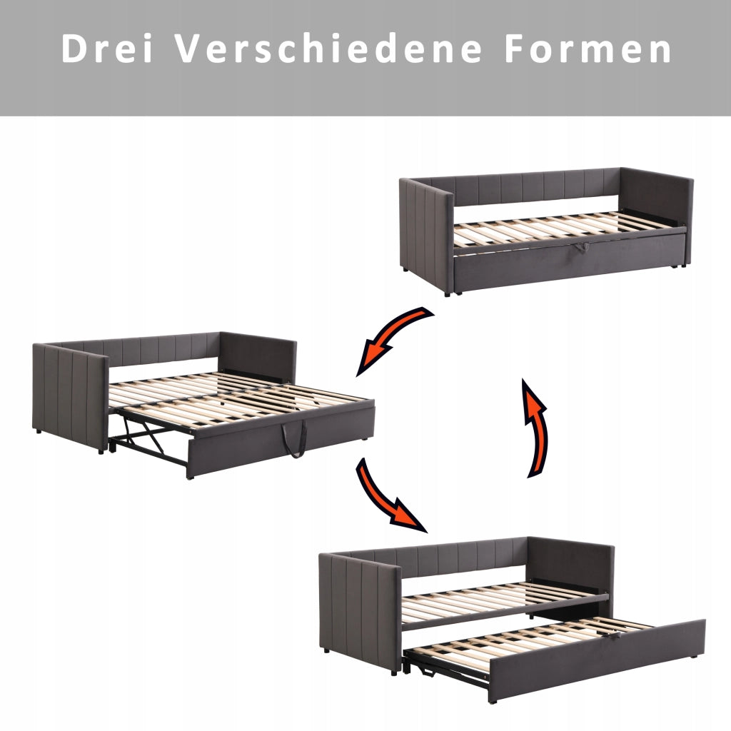 Divano letto 90x200 - Xylo - Grigio, velluto, senza materasso