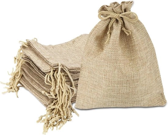 15 sacchetti in juta riutilizzabili 17 x 23 cm con cordoncino - sacchetti in tessuto - sacchetti per accessori - regali di nozze - fai da te