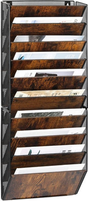 Organizzatore di parete per documenti, A4, con 10 compartimenti in legno, nero antico.