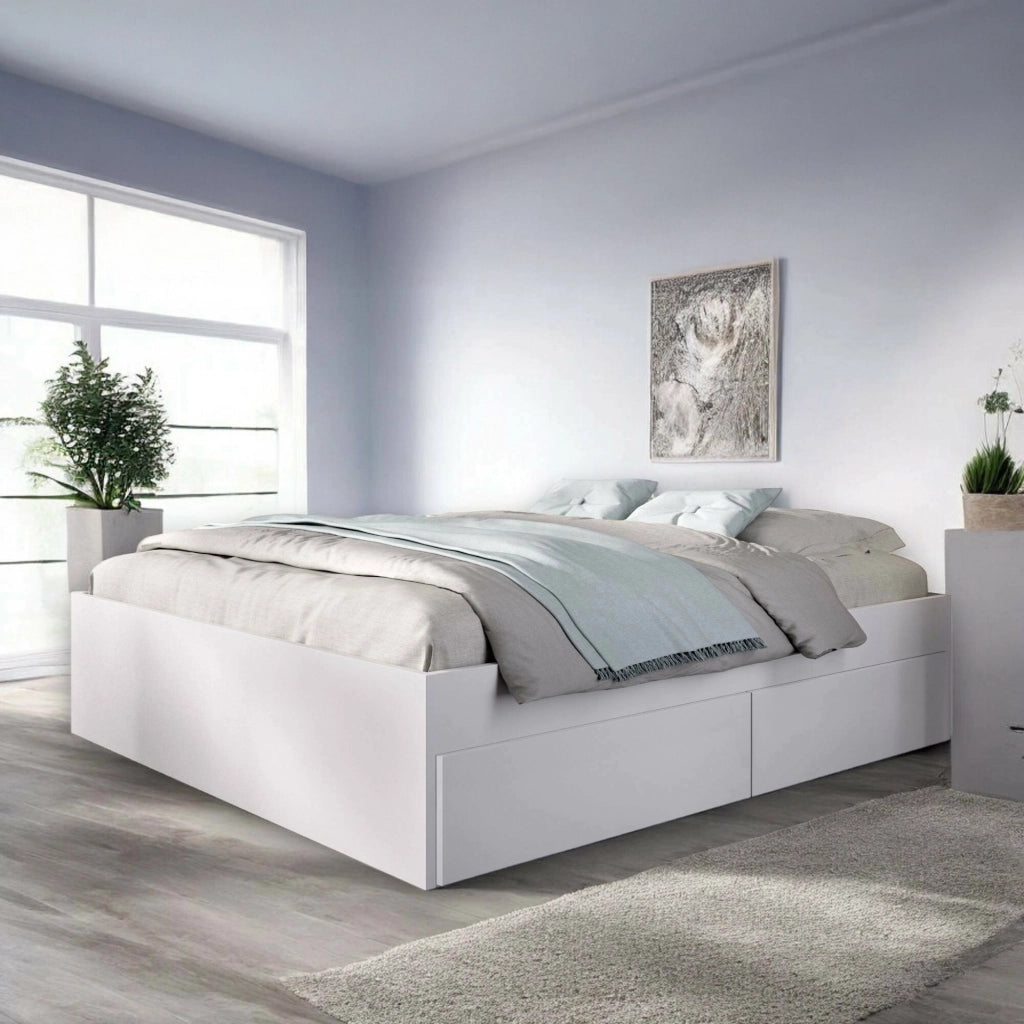 Letto alla francese Orlene, Sommier per camera da letto, Giroletto per stanza, Struttura porta materasso, 149x195 h39 cm, Bianco