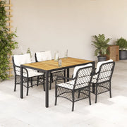 Set da Pranzo da Giardino 5 pz Nero con Cuscini in Polyrattan