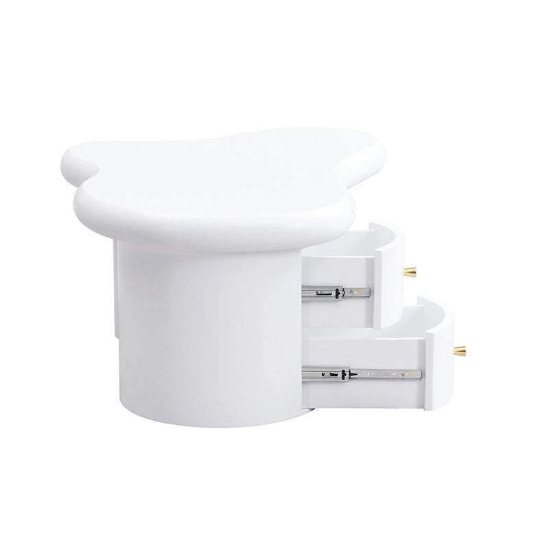 Tavolino da salotto bianco sagomato in MDF con 2 cassetti
