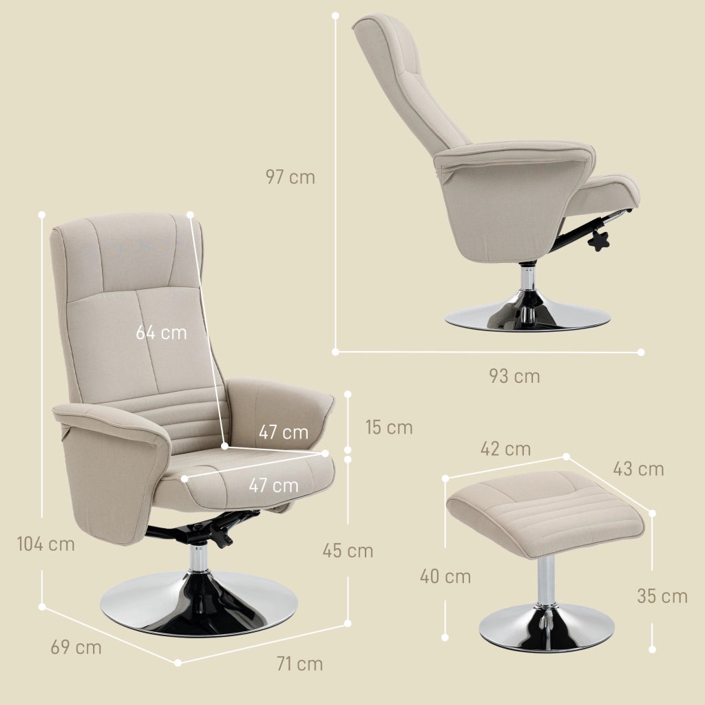 Poltrona relax reclinabile 135¡ã girevole 360¡ã con poggiapiedi ¨C Xylo ¨C tessuto beige