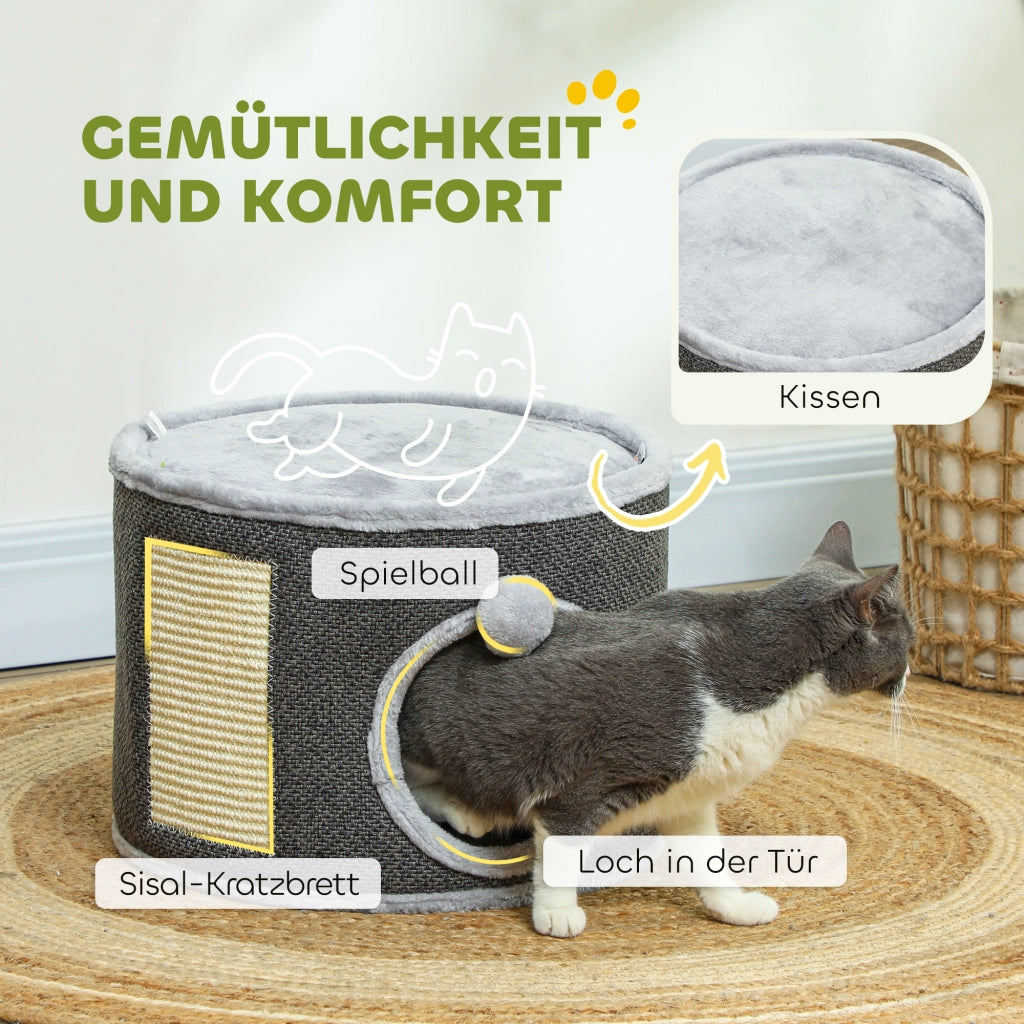 Casetta per Gatti a 2 Piani con Sisal ¨C zephmum ¨C Grigio Scuro 40x30 cm