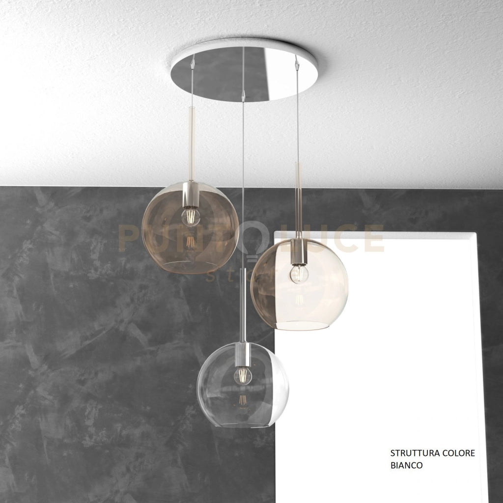 SOSP. BIANCO TONDA 3 LUCI VETRI TUTTI GRANDE (1 X TRASPARENTE + 2 X AMBRA) 1155BI-S3 TG-TA