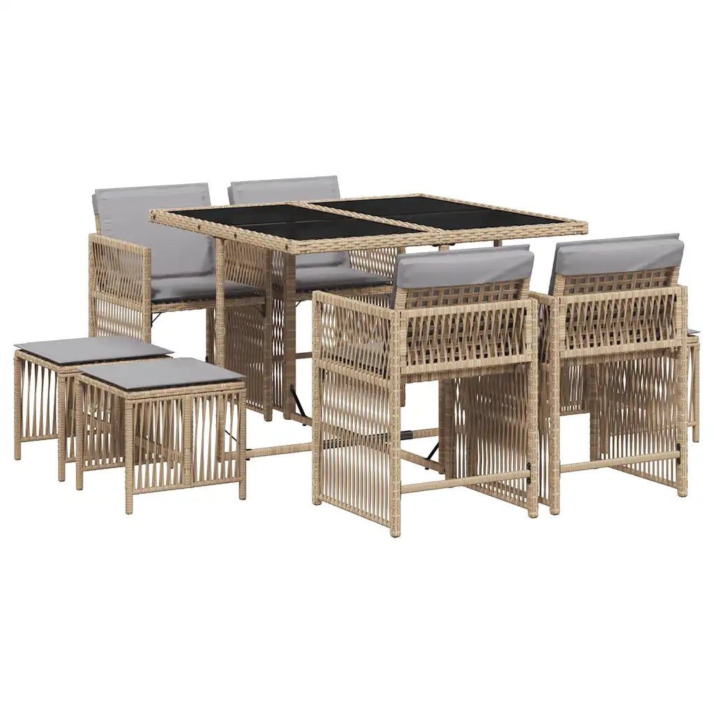 Set Pranzo da Giardino 9 pz con Cuscini Beige Misto Polyrattan 3211680