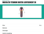 Bouti in Titanio - M6x16/20 - 6 pezzi - Leggero - Resistente alla corrosione - Alta resistenza - Progettazione unica - Viti per bicicletta