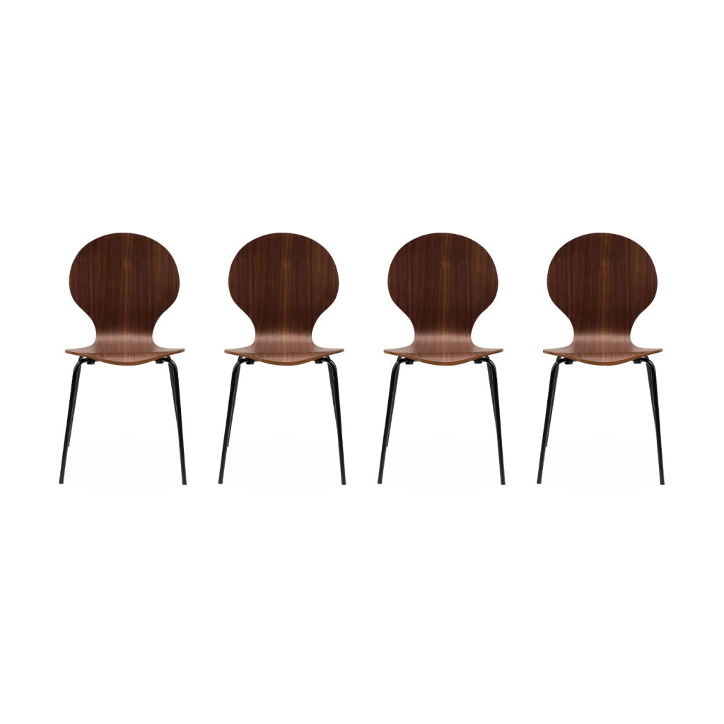 Sedie da pranzo in legno con gambe in acciaio, set di 4, marrone