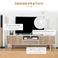 Mobile Porta TV Con Ante e Cassetto, Mobiletto da Salotto per TV fino a 72''in MDF, 160x40x45cm Bianco e Legno
