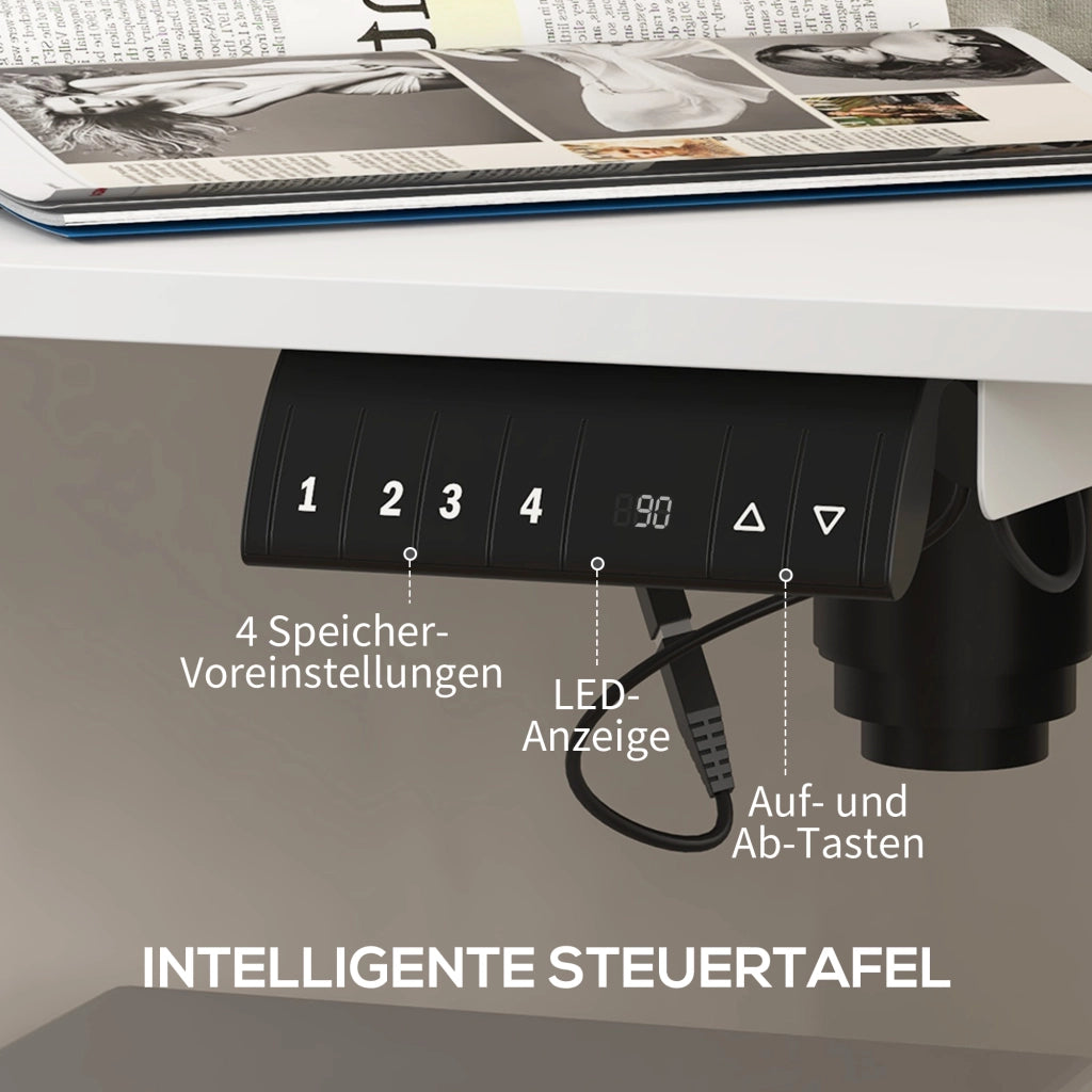 Scrivania lineare elettrica regolabile in altezza con 4 memorie e anti-collisione per ufficio bianco 140 × 70 cm
