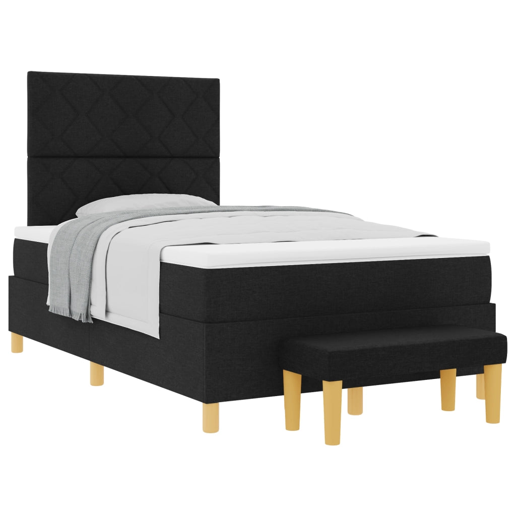 Letto a Molle con Materasso e Panchina Nera 120x200 cm Tessuto