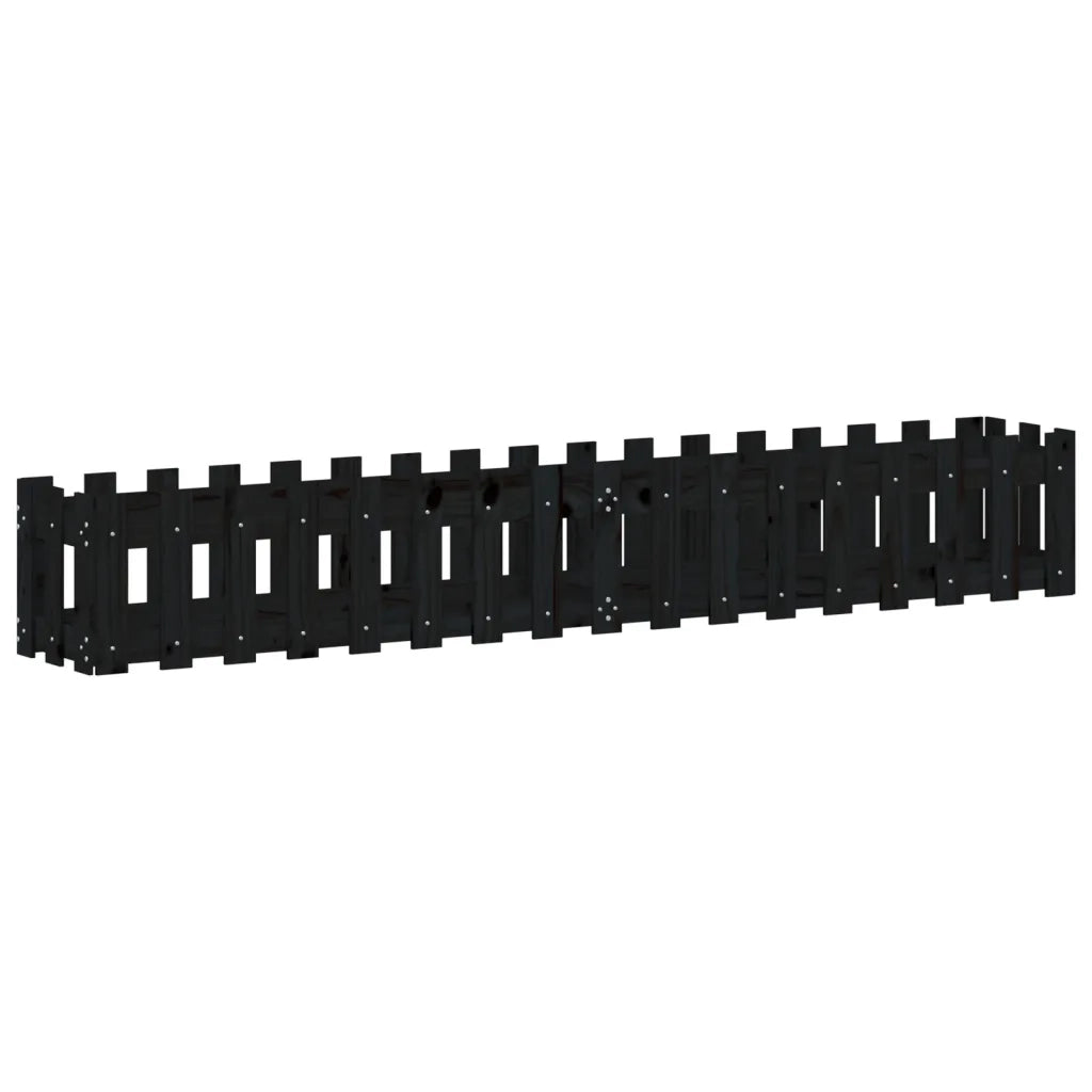Fioriera Giardino a Recinzione Nera 200x30x30cm Massello Pino 832504