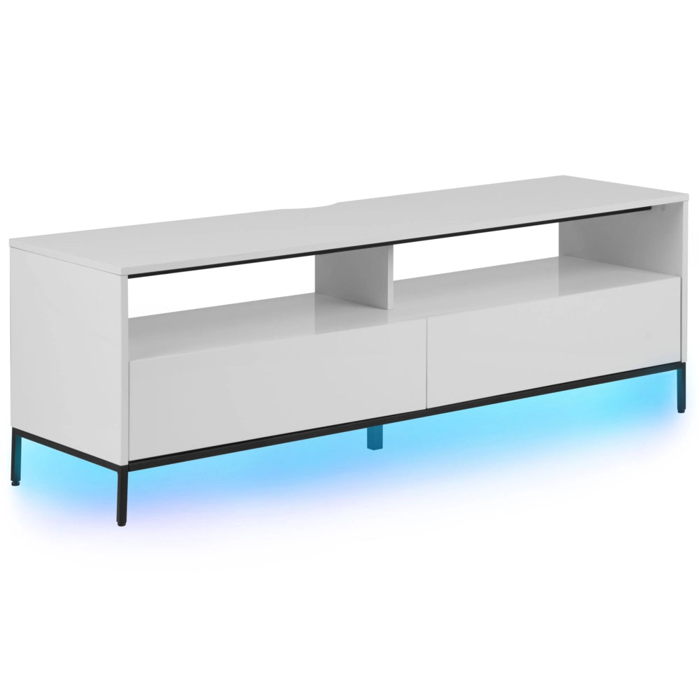 Mobile TV bianco con LED per TV fino a 70ʺ con ripiani a 2 cassetti