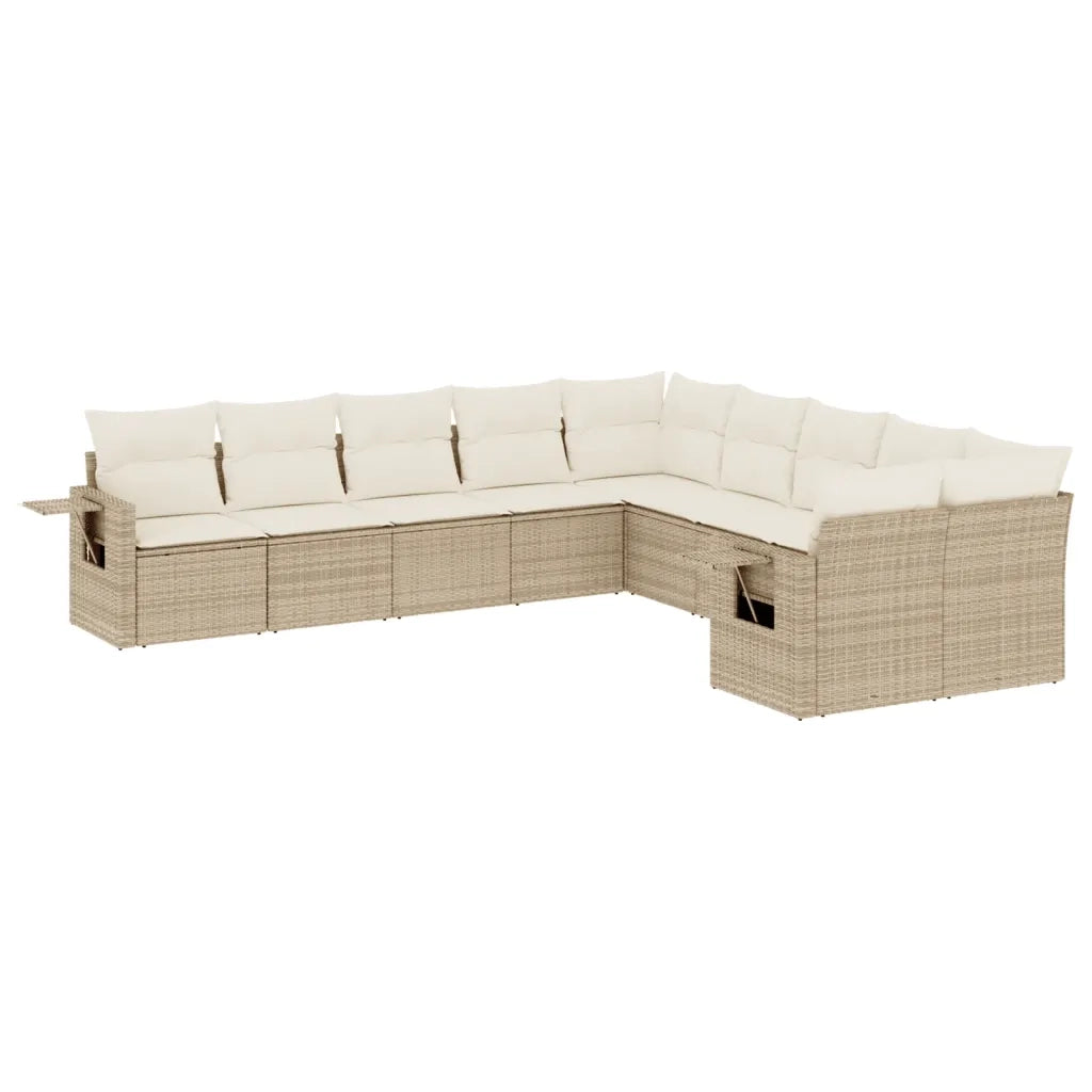Set Divano da Giardino 10 pz con Cuscini Beige in Polyrattan 3220707