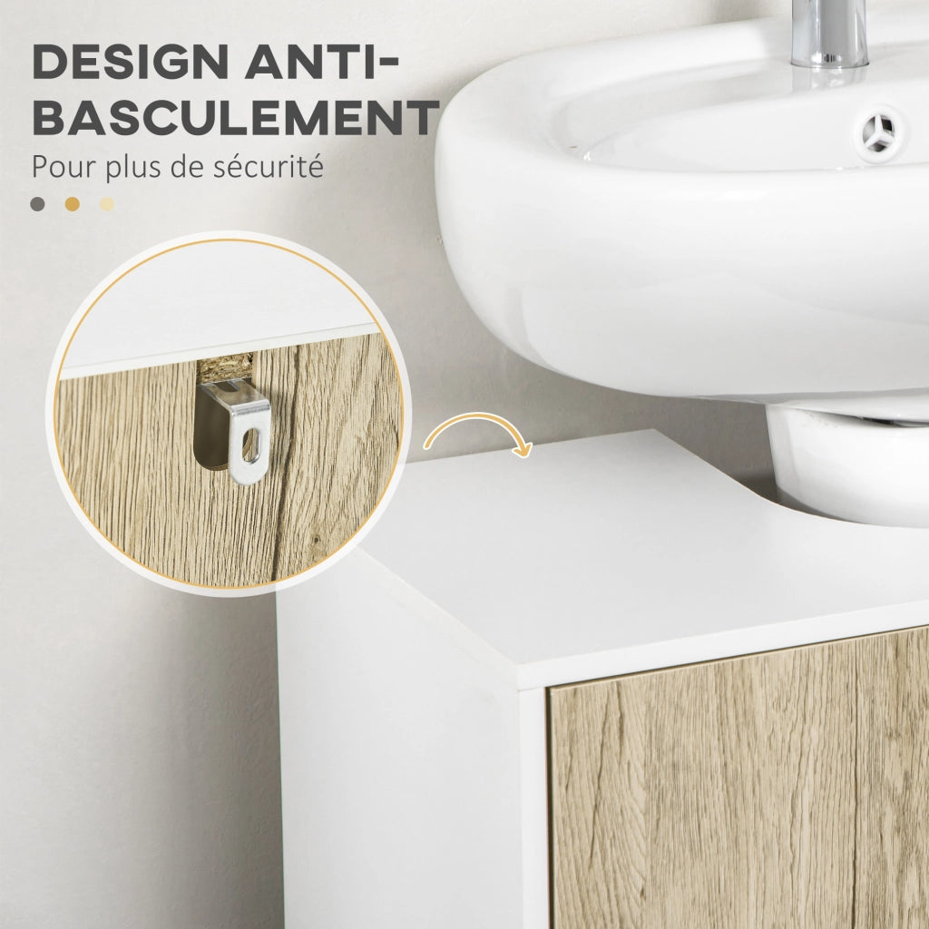 Mobile Sottolavabo Moderno con Ante ¨C Zephmum ¨C Bianco e Legno 60x30x60 cm