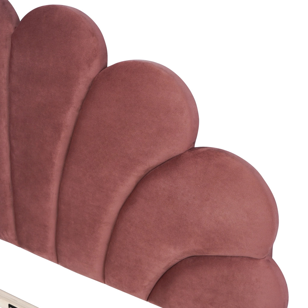 Letto Matrimoniale 140×200 cm; Letto Imbottito con Testiera Floreale; senza Materasso; Velluto Rosso