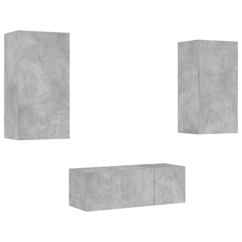 vidaXL Mobili TV a Muro con LED 4pz Grigio Cemento Legno Multistrato