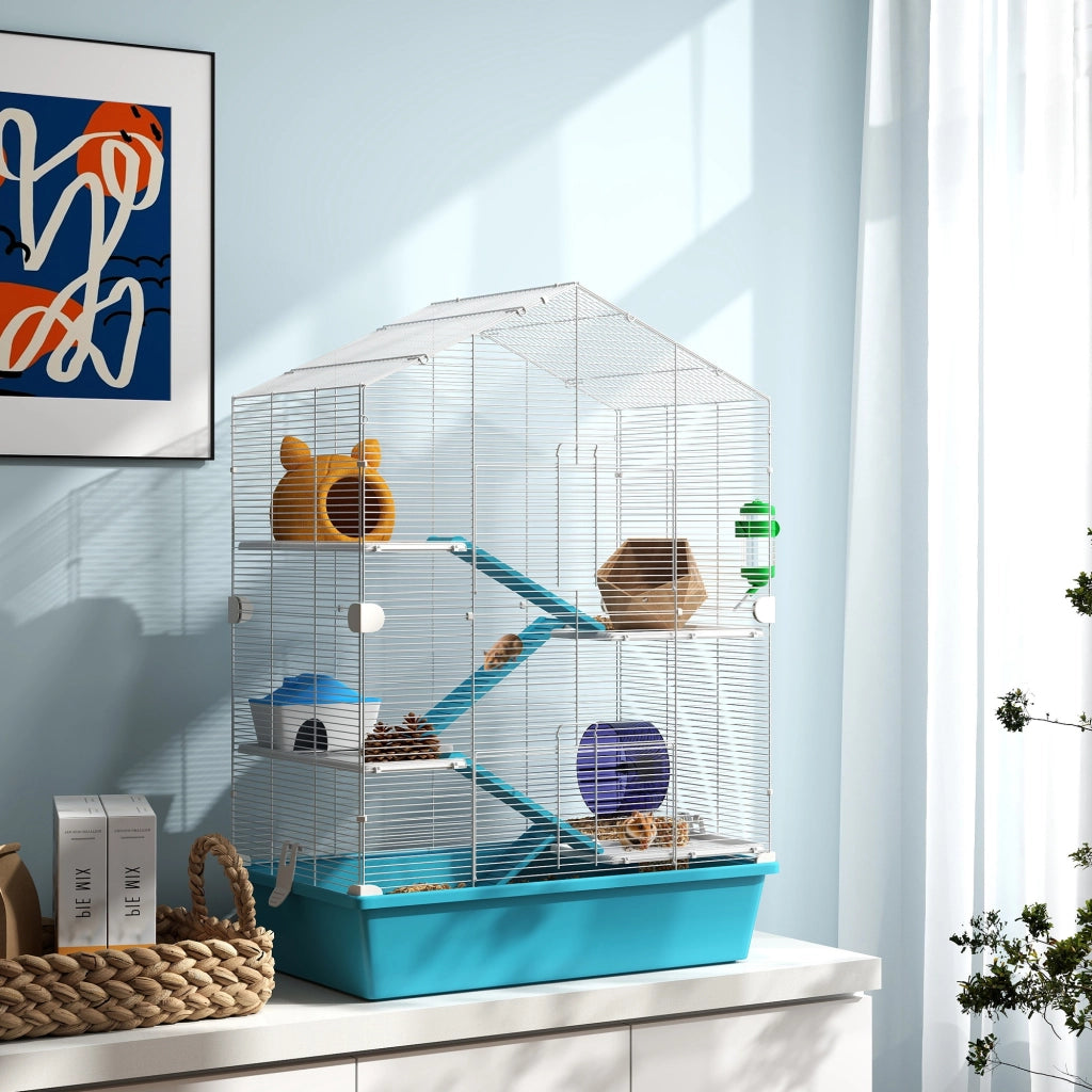 Gabbia per Criceti a 5 Livelli con Piattaforme, Casetta, Rampas e Ruota ¨C Zephmum ¨C 58x36x81cm Azzurro