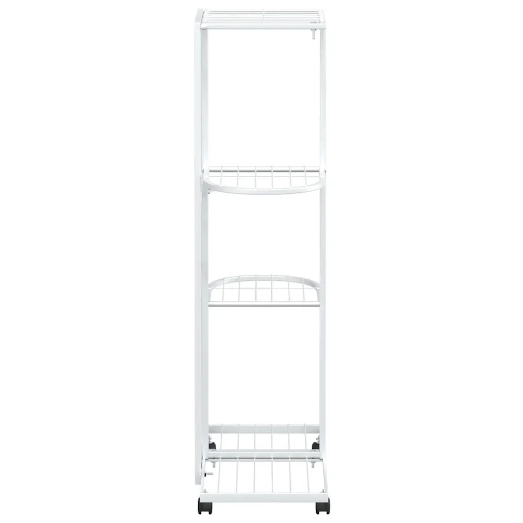 Fioriera a 4 Piani con Ruote-Vaso-Contenitore per Piante 44x23x80 cm Ferro Bianco