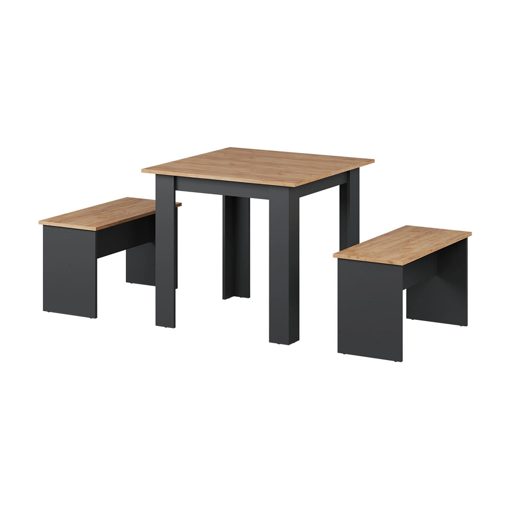 Vicco Set di tavoli da pranzo Antracite/quercia dorata 80 x 80 cm con 2 panche