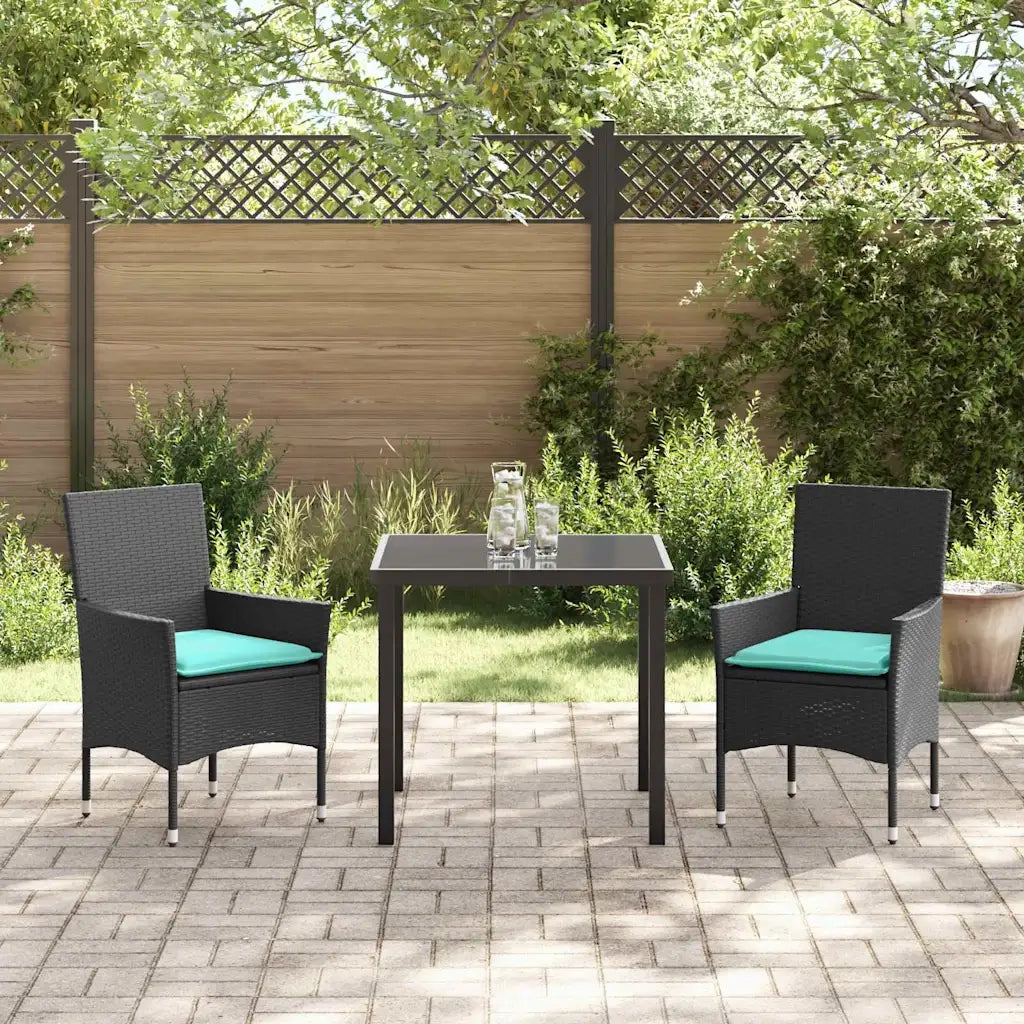 Set di tavolo e sedie con cuscino 3 pcs Nero Rattan in PE