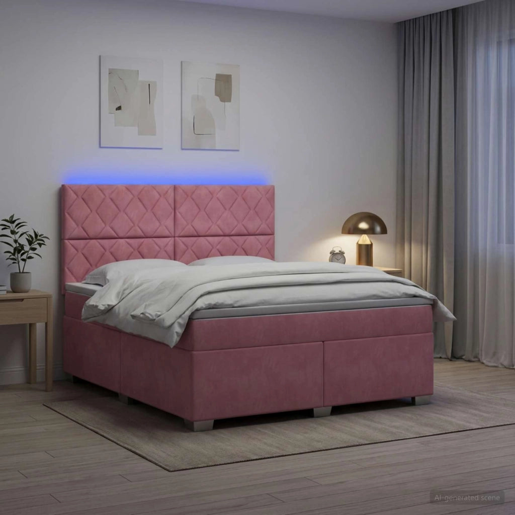Letto box spring con materasso Rosa 160 x 200 cm Velluto 3455149