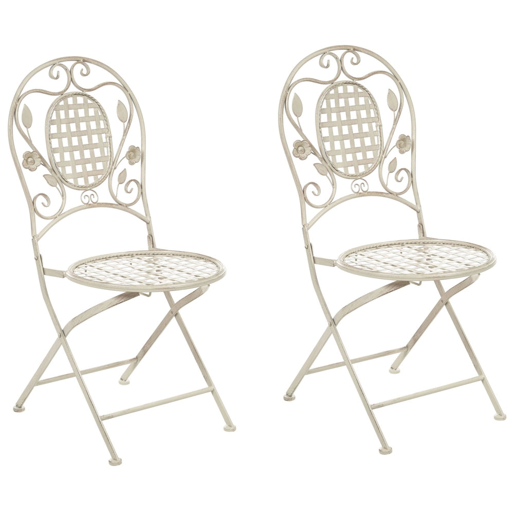 Set di 2 Sedie da Giardino Bistro Pieghevoli in Metallo Bianco Sporco