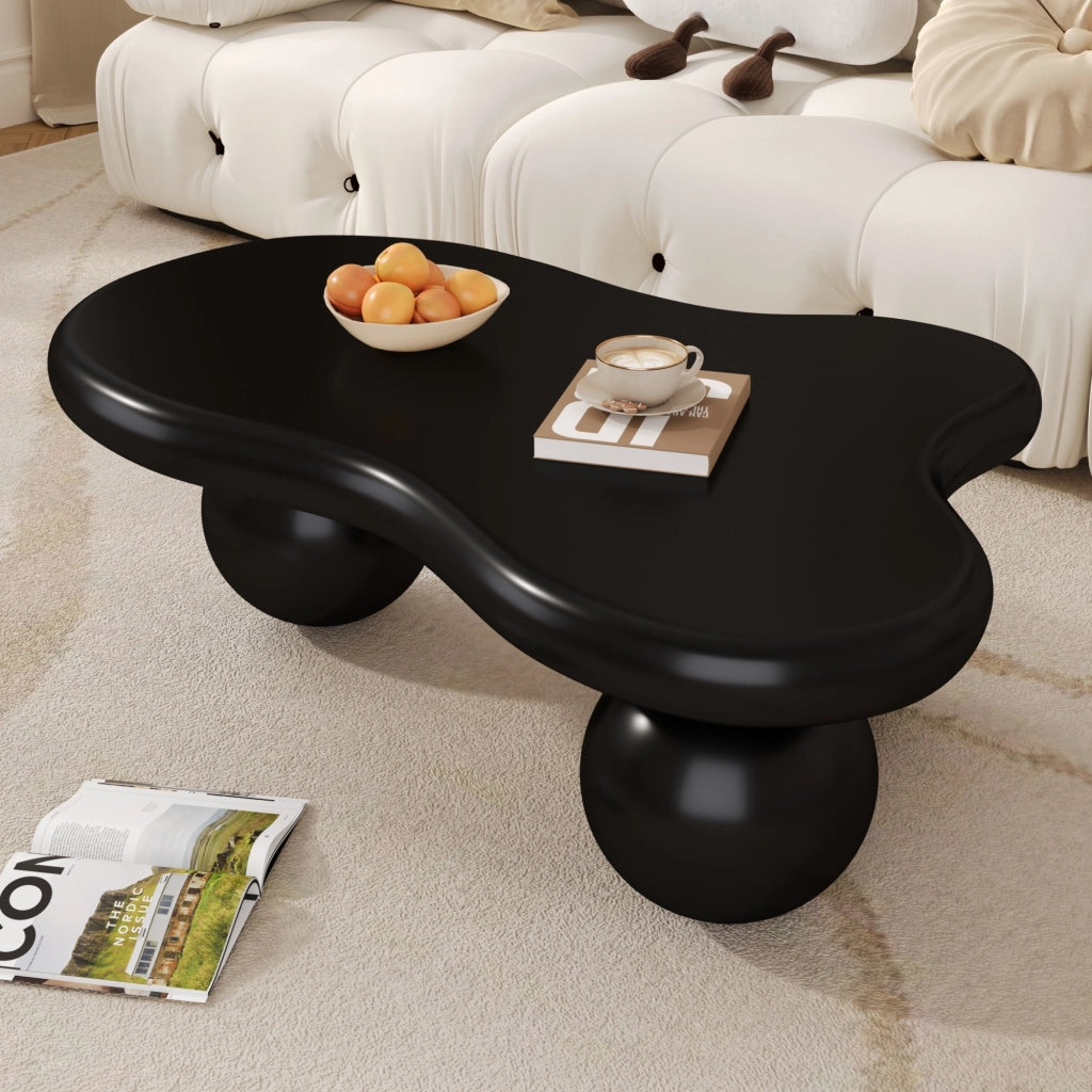 OKWISH Tavolino da salotto Nuvola con LED 16 colori, bordi arrotondati, stile moderno, per soggiorno o cameretta, MDF, nero