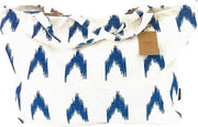 Borsa da spiaggia grande con stampo Azteco - Bianco/blu - 65 x 40 cm - Borsa a spalla per adulti - 40 L - Borsa da nuoto, spazzola, borsa da mare, borsa per spesa - Grande capacità - Borsa XXL con motivo mediterraneo - Interno in tessuto