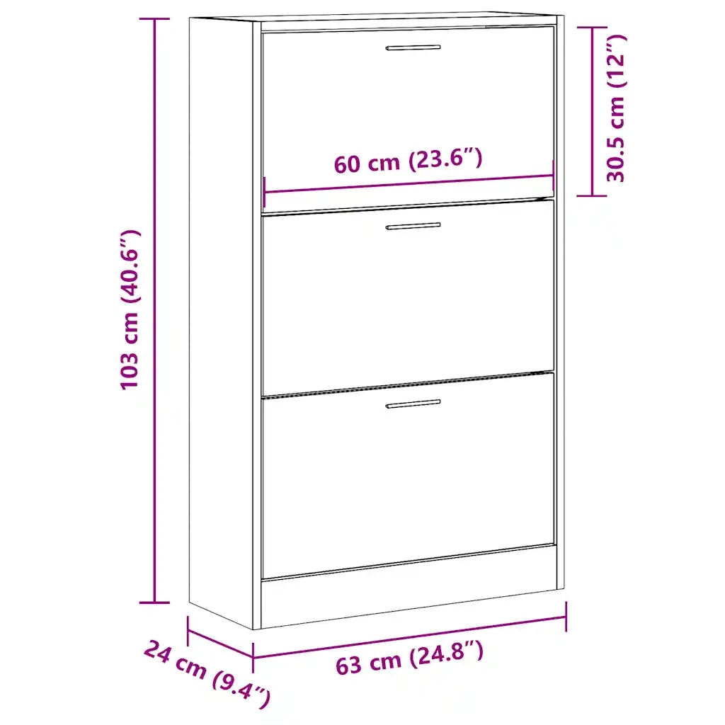Scarpiera Nera 63x24x103 cm in Legno Multistrato 342552