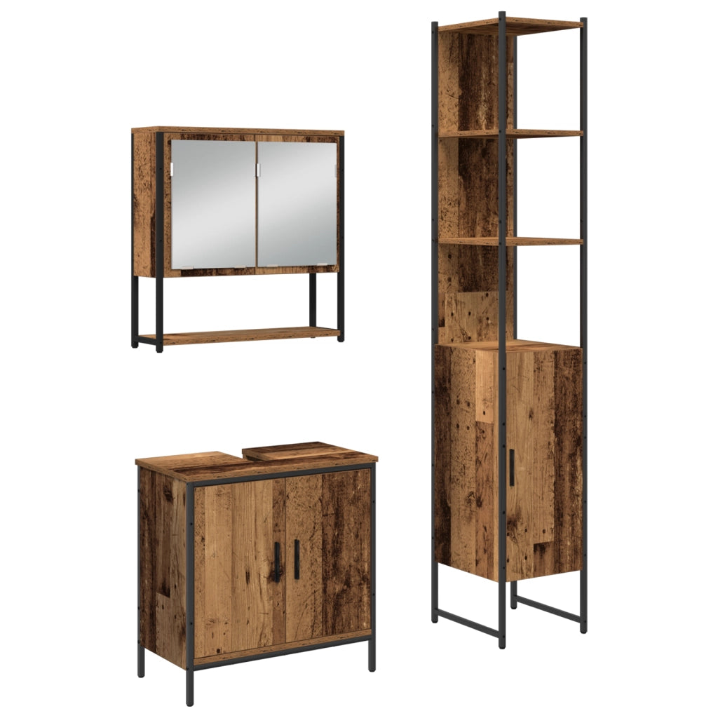 Set di mobili per bagno a 3 pezzi in legno vecchio