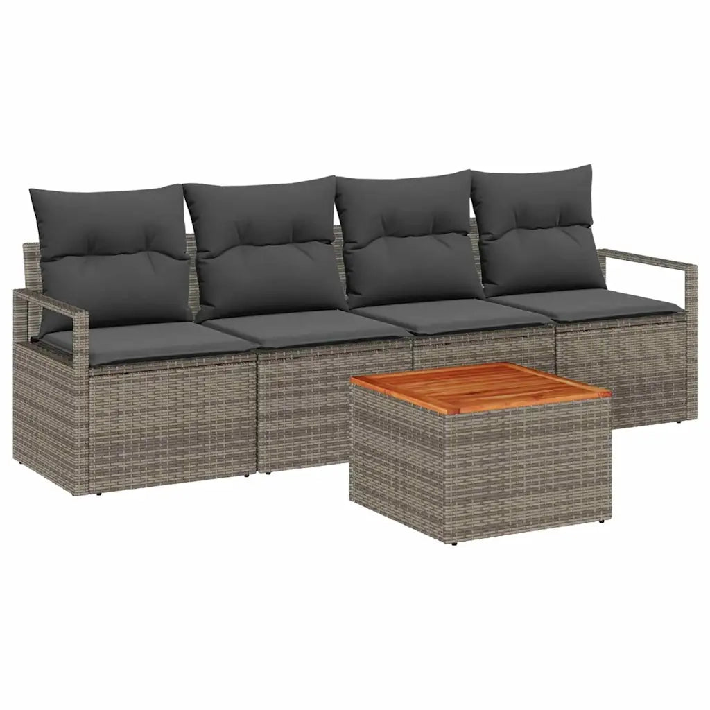Set Divano da Giardino con cuscino 5 pcs Grigio polyrattan