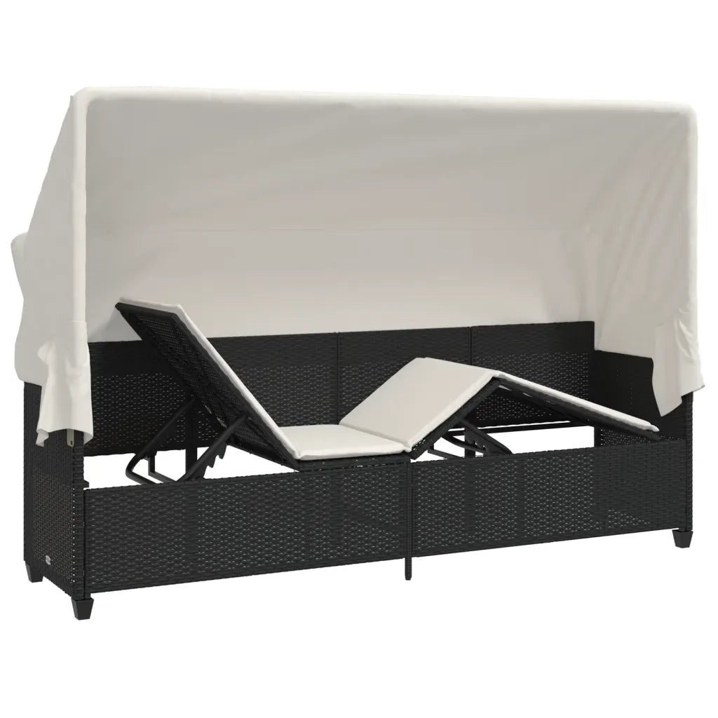 Lettino Prendisole con Baldacchino e Cuscini NeroÂ Polyrattan
