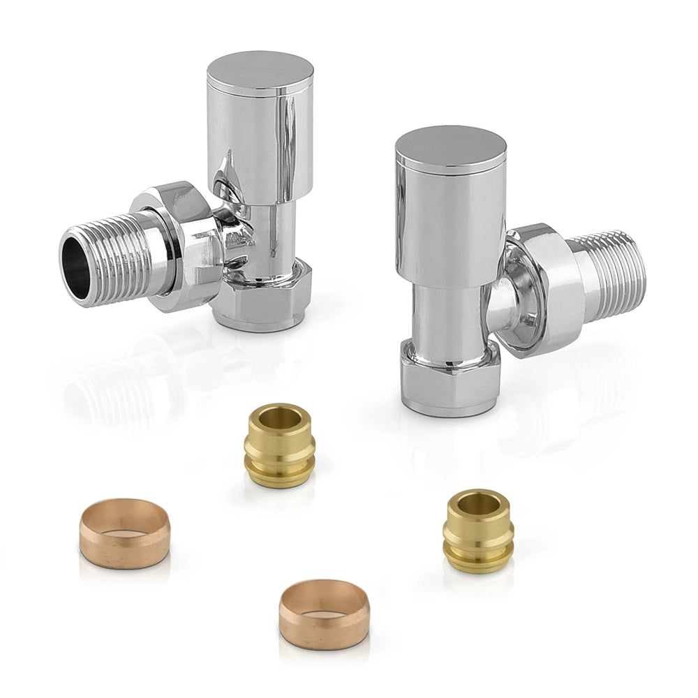 Valvole termoarredo tonde cromate con attacco G 1/2 e raccordo rame da 12 mm