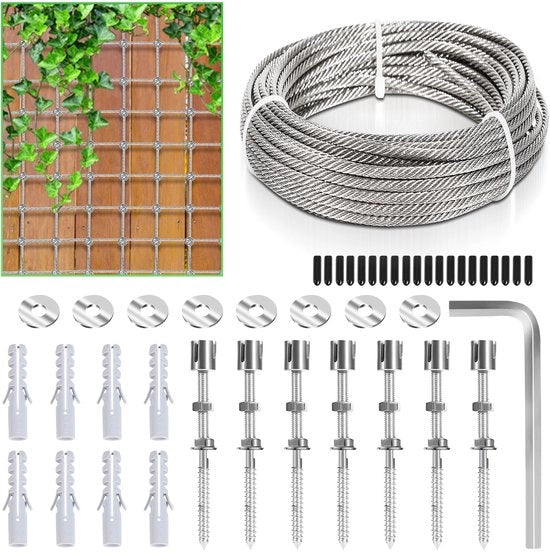 Cavo di supporto in acciaio inossidabile 12m x 3mm per piante di rampicante per giardino e balcone
