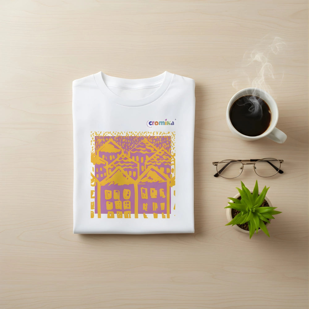 T-shirt cromika arte e colore in cotone naturale *** misura small - s, modello smiling houses, confezione 1