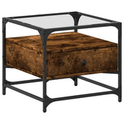 Tavolino da salotto | Tavolino da caff¨¨ | Tavolino da Soggiorno con Piano in Vetro Rovere Fumo 50x50x45 cm Acciaio